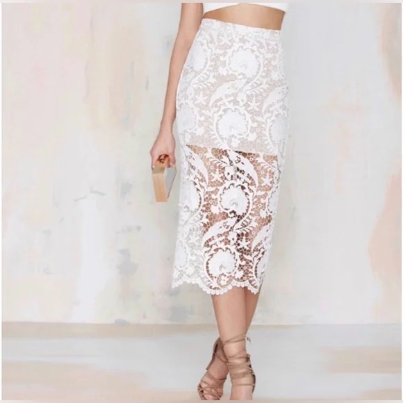 Stone Cold Fox Elliot White Lace Overlay Midi Skirt Size 2 🤍 LIKE NEW - Picture 3 of 12